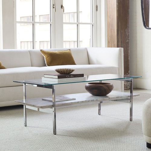 Moderner Couchtisch - Ozzy - West Elm - Hartglas / Marmor / Gestell aus verchromtem Metall