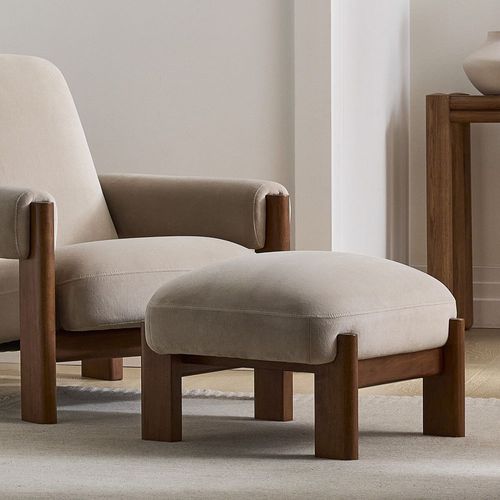 Moderne Ottomane - Nils - West Elm - Stoff / Massivholz / rechteckig