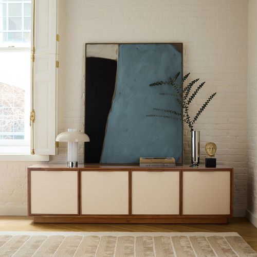 Moderner Konsolentisch - Douglas Tatami Media - West Elm - Akazie / Gestell aus Holz / rechteckig