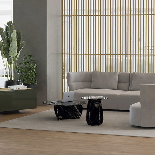Moderner Couchtisch - CORAL - punt mobles - Nussbaum / Gestell aus Nussbaum / rund