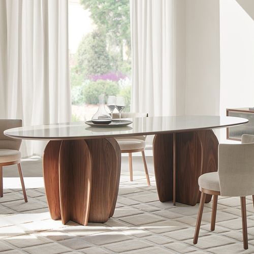 Moderner Tisch - CORAL - punt mobles - Nussbaum / Gestell aus Holz / Gestell aus Glas