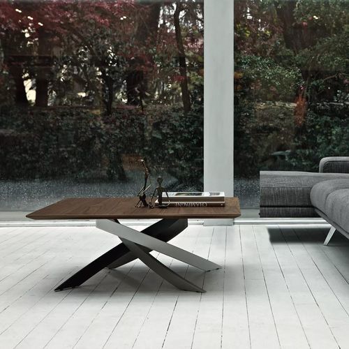 Moderner Couchtisch - ARTISTICO - BONTEMPI CASA - lackiertes Metall / Holzfurnier / Kristall