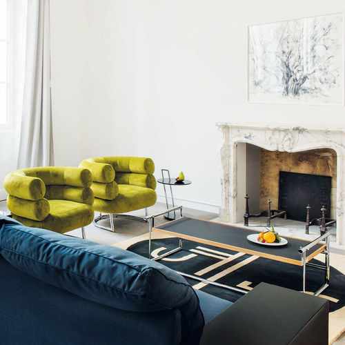 Moderner Couchtisch - MENTON - CLASSICON - Buche / Linoleum / Gestell aus verchromtem Stahl