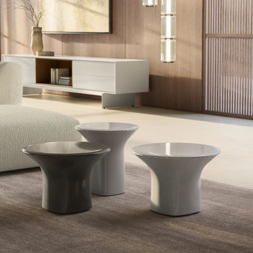 Moderner Couchtisch - CLAYER - MDF Italia - emaillierte Keramik / Gestell aus bemaltem Stahl / rund