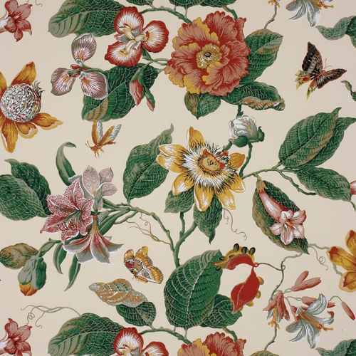 Klassische Tapete - ODALYS  - PIERRE FREY tissus - Blumenmotiv / grün / rot