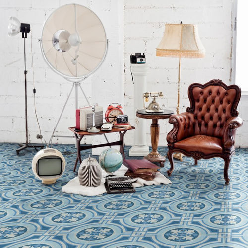 Feinsteinzeugfliesen - HYDRAULIC BLUE - ARTISTIC TILE - poliert / für den Innenraum / bodenstehend