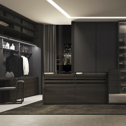 Moderner Kleiderschrank - BARNA OLMO NATUR FORO LEATHER - MUEBLES DOCA - Ulme / Glas / mit Schiebetür