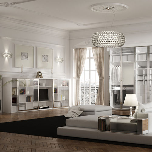 Modernes Fernsehmöbel - LIRA TRANSPARENTE - MUEBLES DOCA - lackiertes Holz / Glas