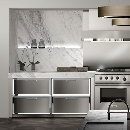 Moderne Küche - ELEGANCE - MUEBLES DOCA - Stahl / Aluminium / Kochinsel