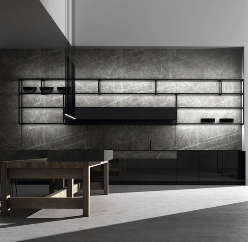 Moderne Küche - IDECO NEGRO BRILLO - MUEBLES DOCA - Eiche / Stein / Kochinsel