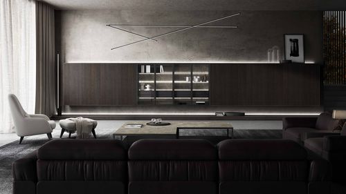 Moderne Wohnwand - DERIMADE BRANDE CURVE - MUEBLES DOCA - Eiche / Glas / für TV