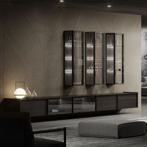 Moderne Wohnwand - FORMENTERA - ROBLE LIATH - MUEBLES DOCA - Eiche / Glas / Modul