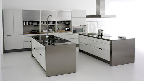 Moderne Küche - MINOS - SANTOS - MDF / Edelstahl / Kochinsel