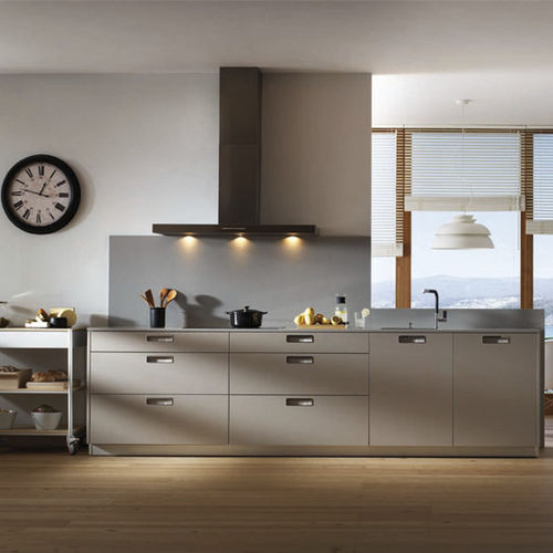 Moderne Küche - SEDA  - SANTOS - Laminat / mit integriertem Griff / grau