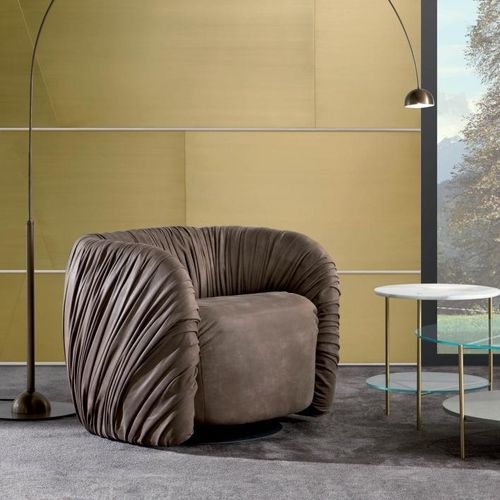 Sessel / originelles Design - DRAPE - LAURAMERONI - Samt / Leder / Holz