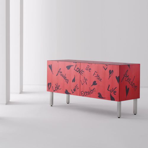 Sideboard mit hohen Beinen - FREEDOM - LAURAMERONI - modern / Ahornholz / gebürstetes Metall