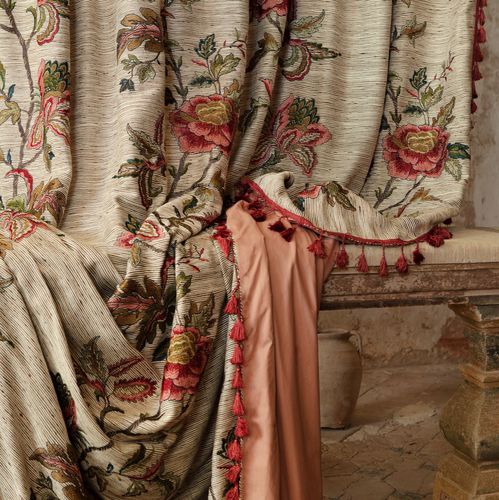 Vorhangstoff - PEONY - Fischbacher 1819 - Blumenmotive / Viskose / Seide
