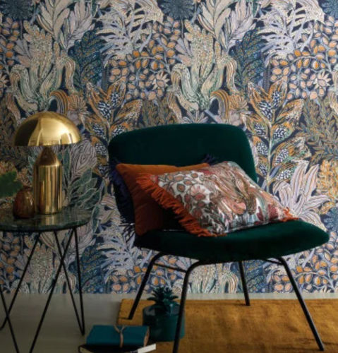 Moderne Tapete - BORROMMEE  - CASAMANCE - Blumenmotive / Stoffoptik / mehrfarbig