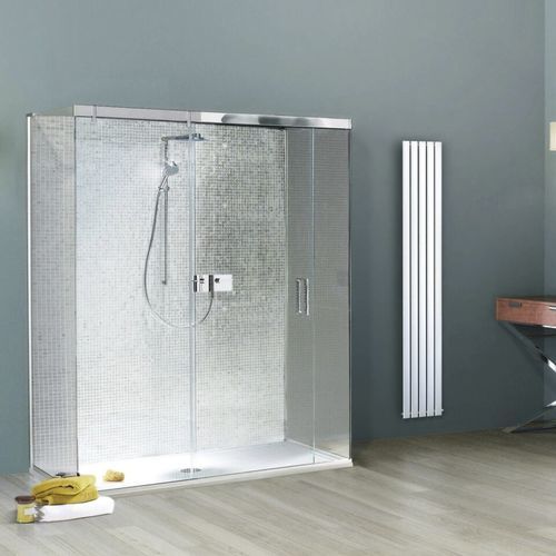 Glas-Duschkabine - EPST - matki showering - Edelstahl / mit Schiebetür / rechteckig