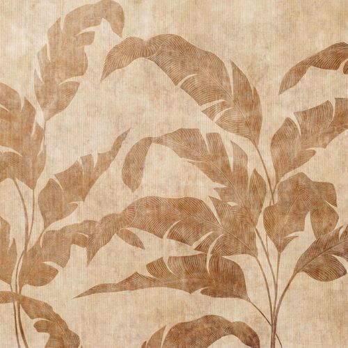Moderne Tapete - Leaves Shadow Camel - Coordonné - Stoff / Bambus / Blumenmotiv