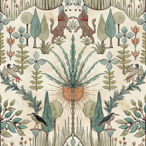 Moderne Tapete - Oasis Villa Emerald - Coordonné - Stoff / Blumenmotiv / Stoffoptik
