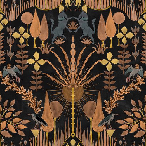 Moderne Tapete - Oasis Villa Night - Coordonné - Stoff / Blumenmotiv / Stoffoptik