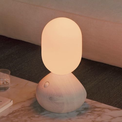 Tischlampe - Sun Home - GRAU - geblasenes Glas / Holz / modern
