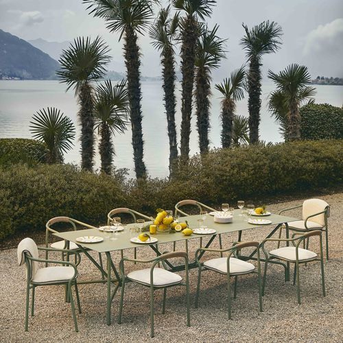Moderner Tisch - SALÒ - Unopiù - Aluminium / Feinsteinzeug / Gestell aus Aluminium