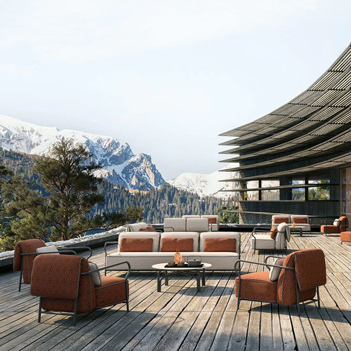 Moderner Couchtisch - SALÒ - Unopiù - Feinsteinzeug / Aluminium / Gestell aus Aluminium