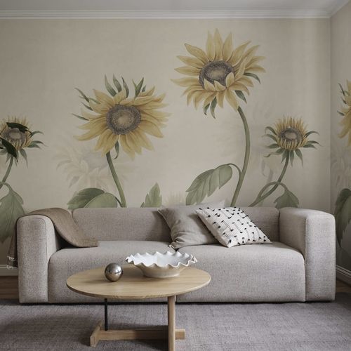Klassische Tapete - Sunflowers - SAND BERG - Blumenmotiv / Panorama / weiß