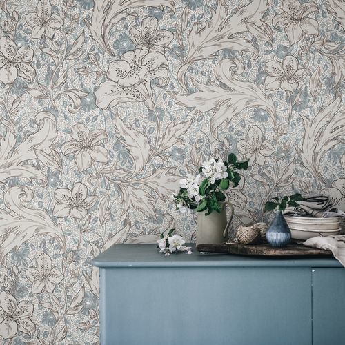 Moderne Tapete - Mattias - SAND BERG - Blumenmotiv / Panorama / blau