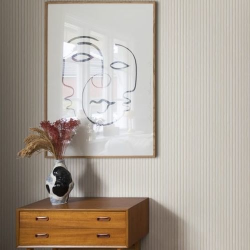 Moderne Tapete - BRITA - SAND BERG - Streifenmuster / himmelblau / beige