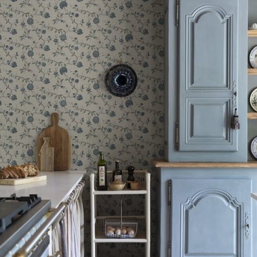 Moderne Tapete - Adelaide - SAND BERG - Blumenmotiv / rosa / blau