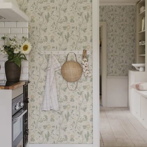 Moderne Tapete - Ulla - SAND BERG - Blumenmotiv / gelb / blau