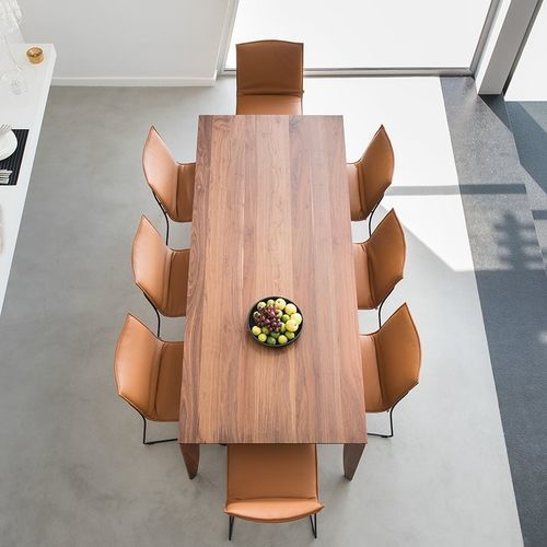 Moderner Esstisch - RIALTO - JORI - Eiche / Nussbaum / lackiertes Glas