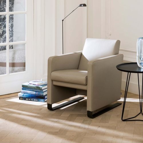 Moderner Sessel - NAVY - JORI - Stoff / Leder / Buche