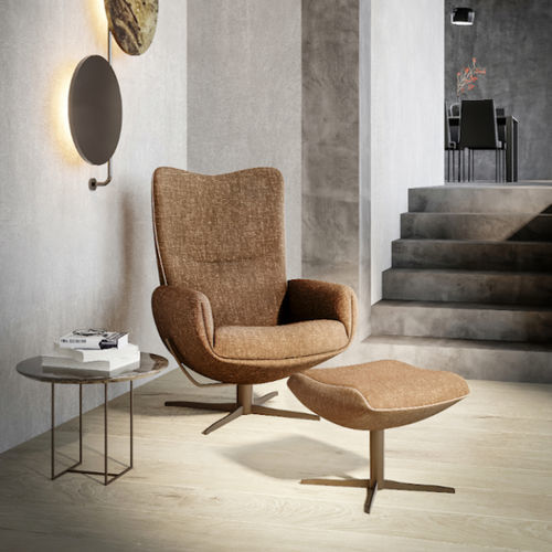 Moderner Sessel - TIME-OUT - JORI - Stoff / Leder / mit Fußstütze
