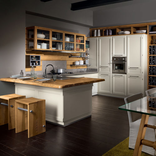 Moderne Küche - LIVING DESIGN - L'OTTOCENTO - Holzfurnier / lackiertes Holz / L-förmig