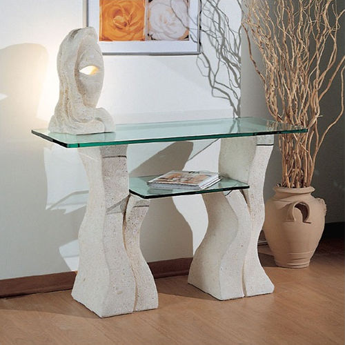 Moderner Konsolentisch - Set up - stonebreakers - Glas / Gestell aus Stein / rechteckig