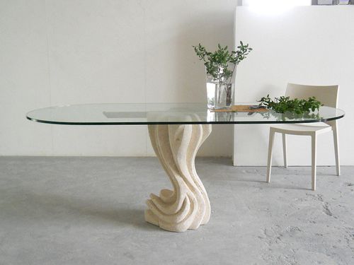 Moderner Esstisch - Essenza - stonebreakers - Kristall / Gestell aus Stein / oval