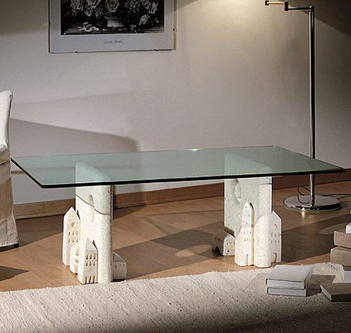 Moderner Couchtisch - Carioca - stonebreakers - Glas / Gestell aus Stein / rechteckig