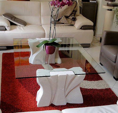Moderner Tisch - Contrasto  - stonebreakers - Glas / Gestell aus Stein / rechteckig