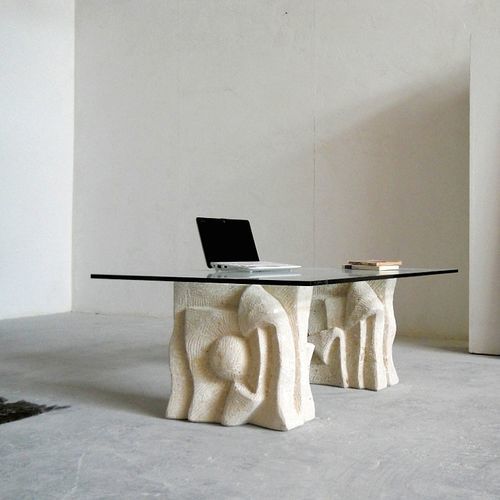 Moderner Couchtisch - Archivio - stonebreakers - Glas / Gestell aus Stein / rechteckig