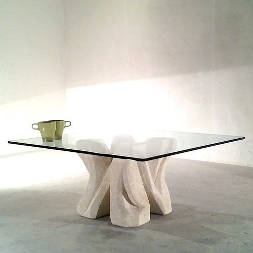 Moderner Couchtisch - Dadà - stonebreakers - Glas / Gestell aus Stein / quadratisch