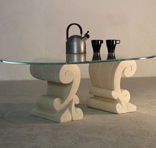 Moderner Couchtisch - Eliseo  - stonebreakers - Glas / Gestell aus Stein / oval