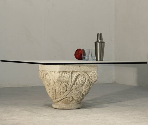 Moderner Couchtisch - San Romano - stonebreakers - Glas / Gestell aus Stein / quadratisch