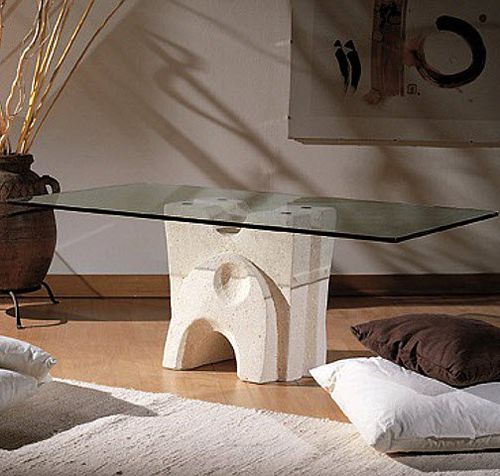 Moderner Couchtisch - Pesceluna - stonebreakers - Glas / Gestell aus Stein / rechteckig