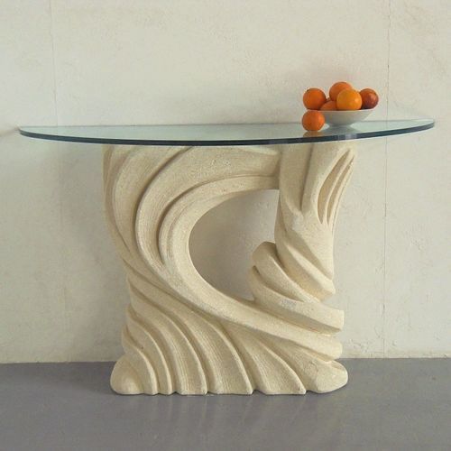 Moderner Konsolentisch - Santaclara  - stonebreakers - Glas / Gestell aus Stein / Halbmond