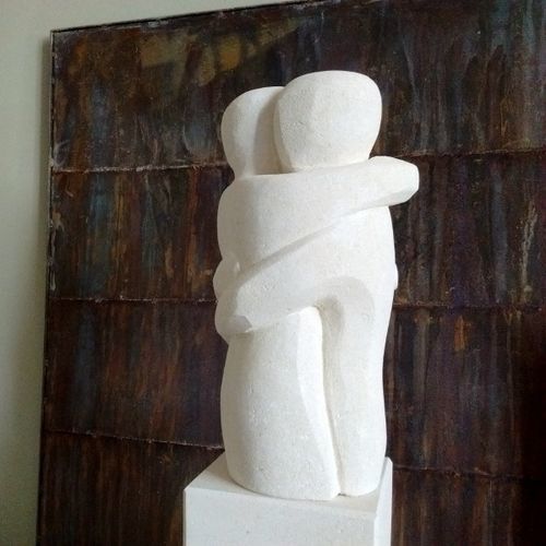 Steinskulptur - Abbraccio - stonebreakers - weiß / gegenständliche Malerei / modern