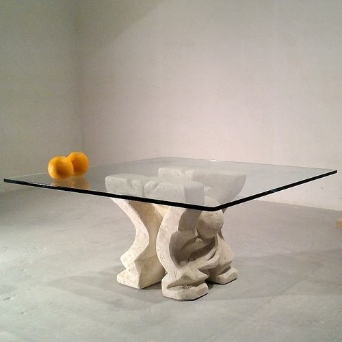 Moderner Couchtisch - Omini - stonebreakers - Glas / Gestell aus Stein / quadratisch